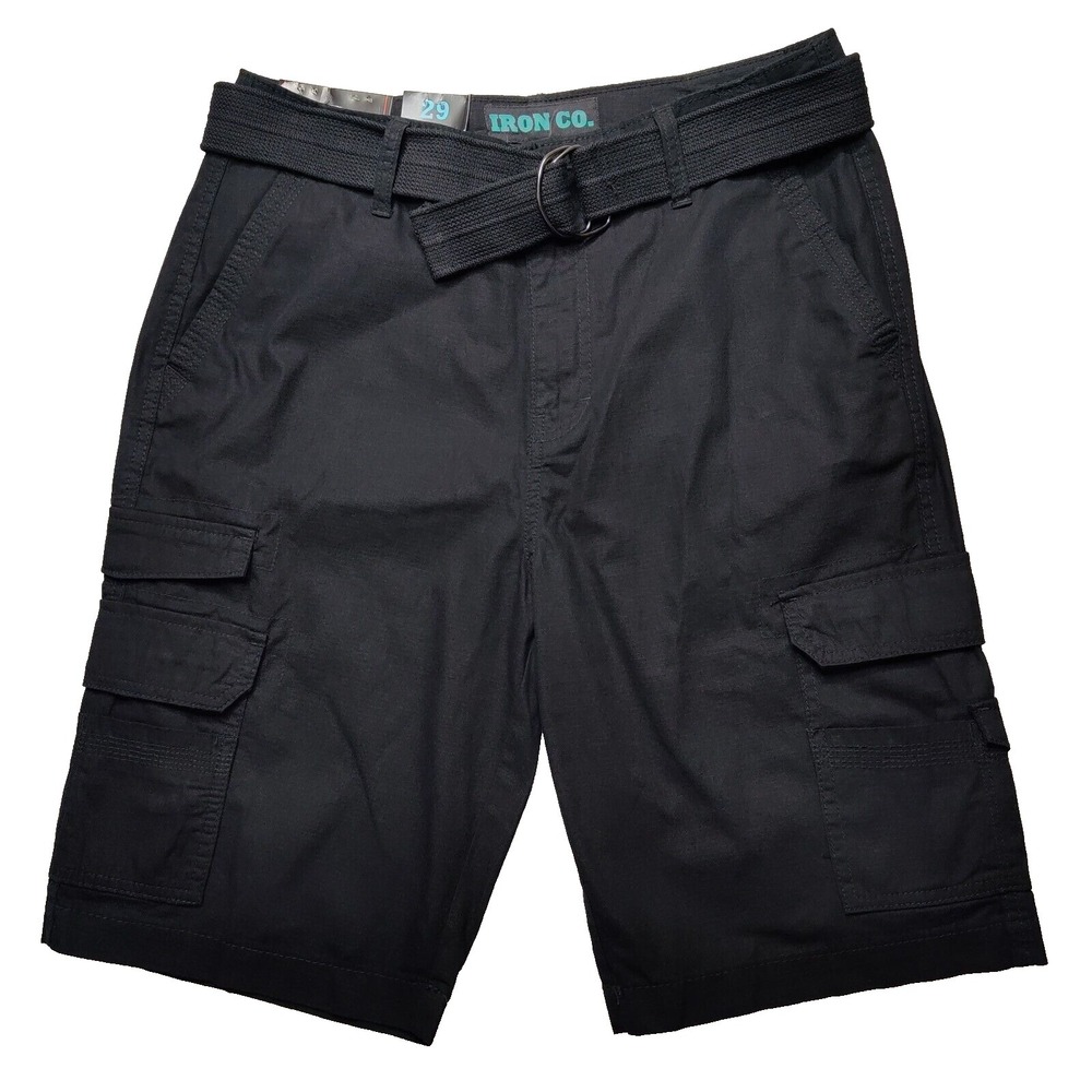 IRON CO. Men Size‎ 29 Black 100% Cotton Relaxed Fit 10" Cargo Shorts NEW